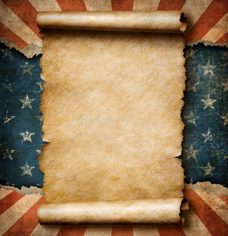 La voluta del papel en blanco del Grunge sobre los E.E.U.U. señala el ejemplo de la plantilla por medio de una bandera 3d del Día libre illustration La voluta del papel en blanco del Grunge sobre los E.E.U.U. señala el ejemplo de la plantilla por medio de una bandera 3d del Día libre illustration
