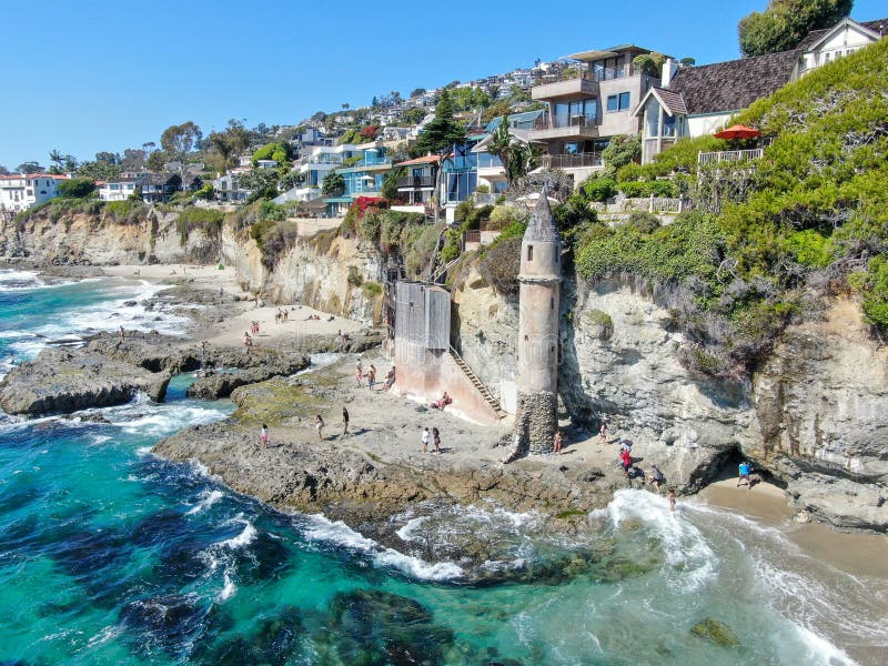 La vue aérienne des pirates dominent à la plage de Victoria en Californie plage Laguna photo stock