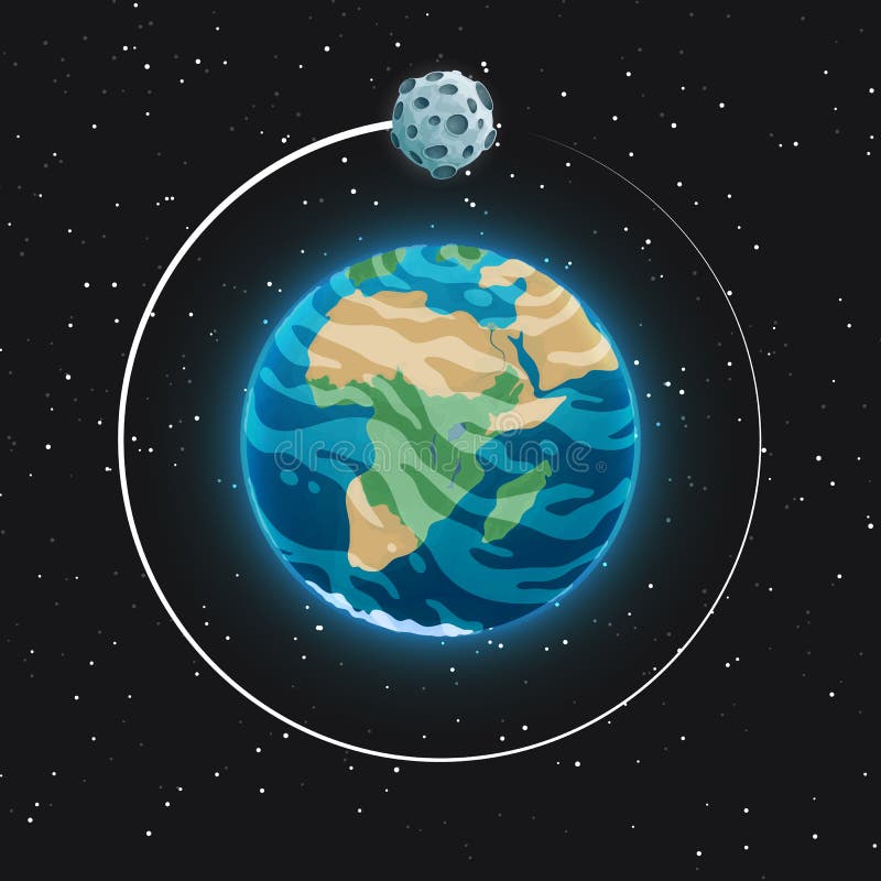 La vue de la terre et de elle de planète est satellite de l'espace Sphère bleue rougeoyante avec des océans, des continents et de illustration de vecteur La vue de la terre et de elle de planète est satellite de l'espace Sphère bleue rougeoyante avec des océans, des continents et de illustration de vecteur