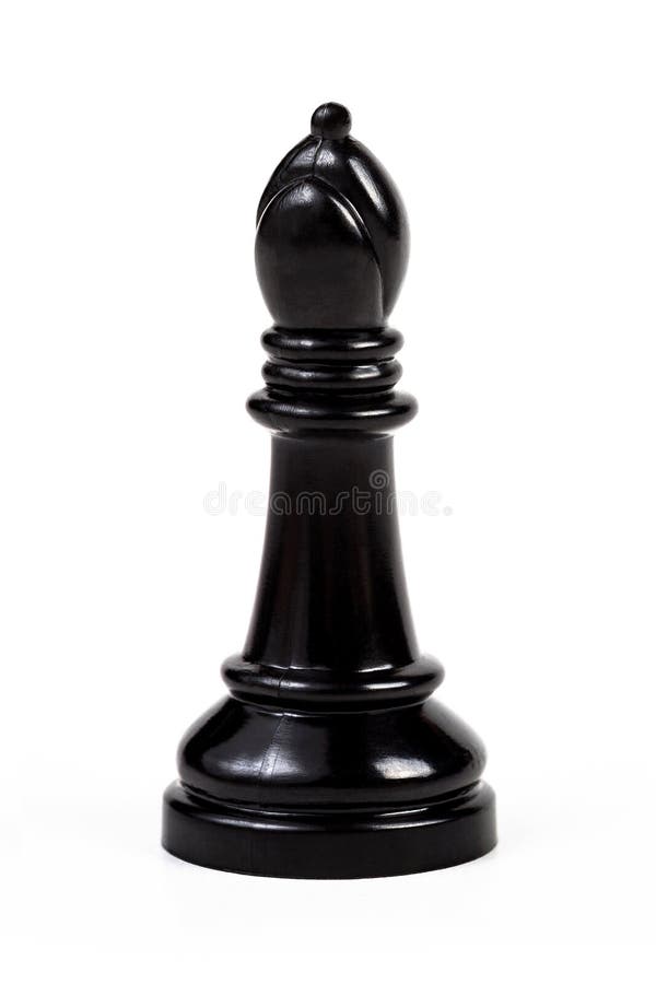 La única cifra negra brillante simple símbolo de la pieza de ajedrez del obispo sólo aislado en el objeto del fondo blanco retira