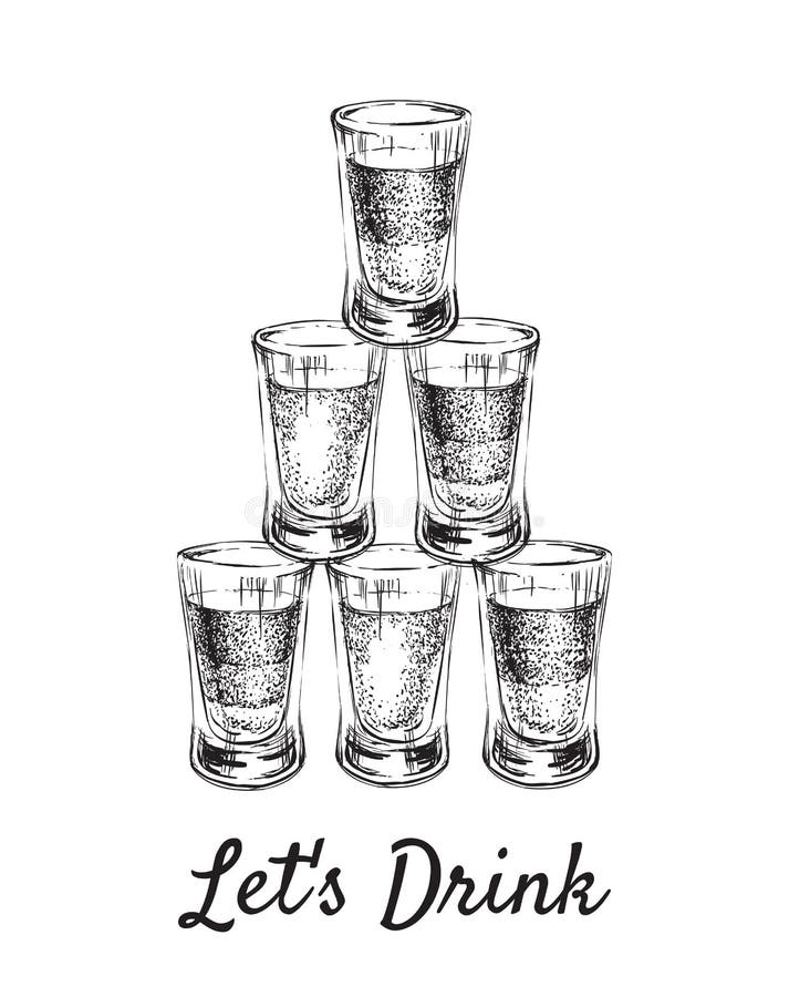 Laat drank Alcoholische dranken in geschotene glazen Hand Getrokken Drank Vectorillustratie royalty-vrije illustratie Laat drank Alcoholische dranken in geschotene glazen Hand Getrokken Drank Vectorillustratie royalty-vrije illustratie