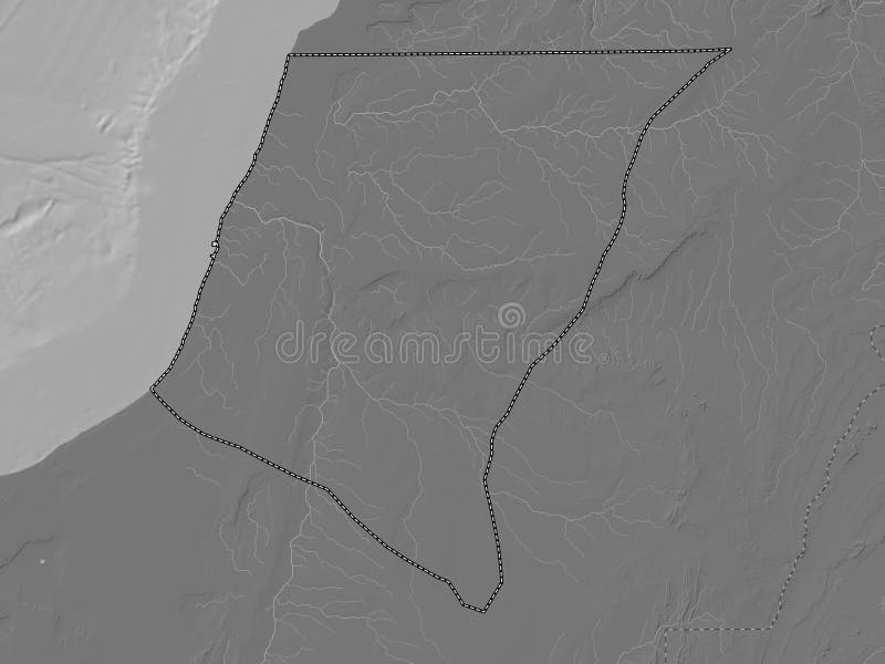 Laayoune-Sakia El Hamra, province of Western Sahara. Bilevel elevation map with lakes and rivers. Laayoune-Sakia El Hamra, province of Western Sahara. Bilevel elevation map with lakes and rivers