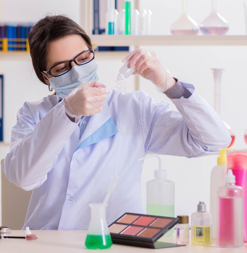 Lab Chemist Checking Beauty and Makeup Products Stock Image Image of