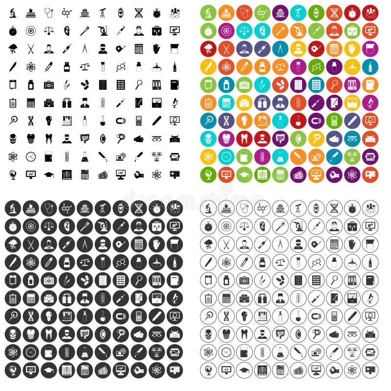 100 lab icons set vector variant