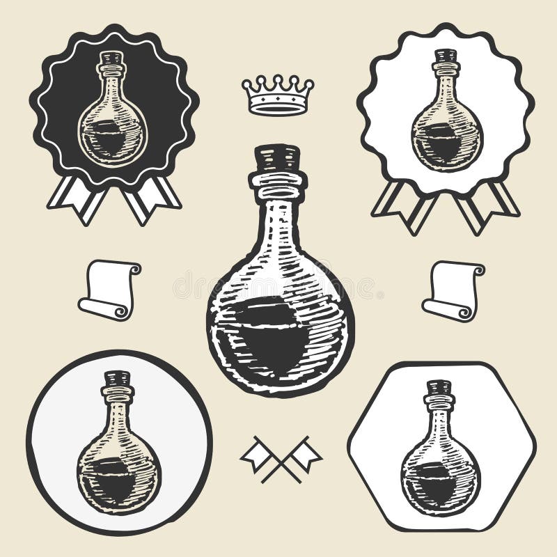 Lab tubki szkła rocznika symbolu emblemata etykietka ilustracji