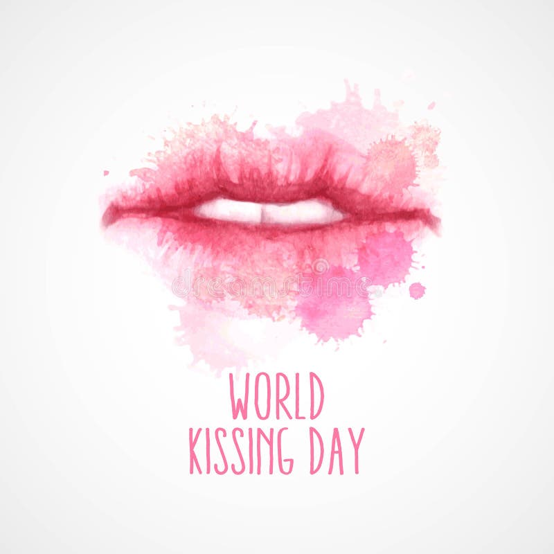Labbra dell'acquerello Giorno baciante del mondo
