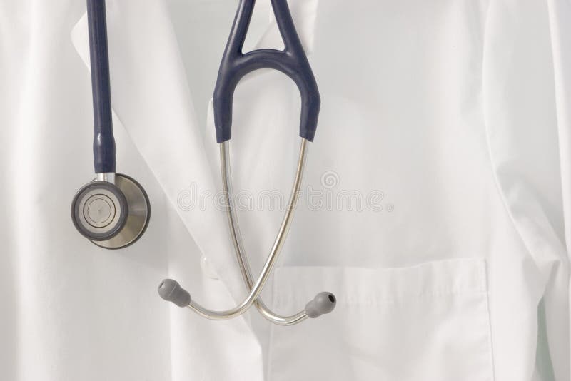 Stethoscope draped over white labcoat. Stethoscope draped over white labcoat