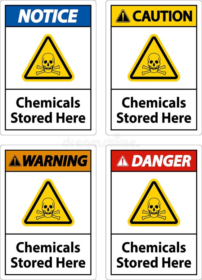 Label Chemicals Stored Here Sign on White Background Stock Vector