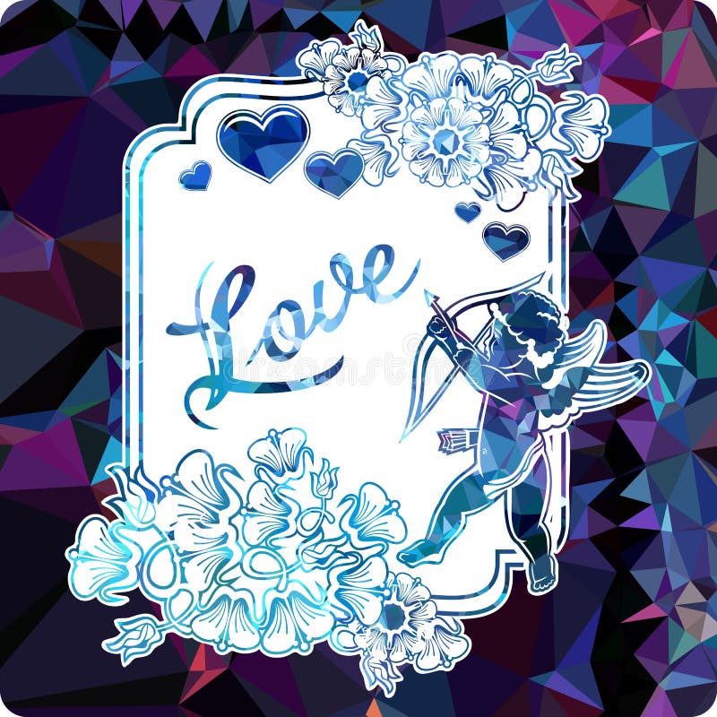 Label coloré avec des silhouettes de cupidon avec l'arc, les coeurs et les fleurs illustration libre de droits Label coloré avec des silhouettes de cupidon avec l'arc, les coeurs et les fleurs illustration libre de droits
