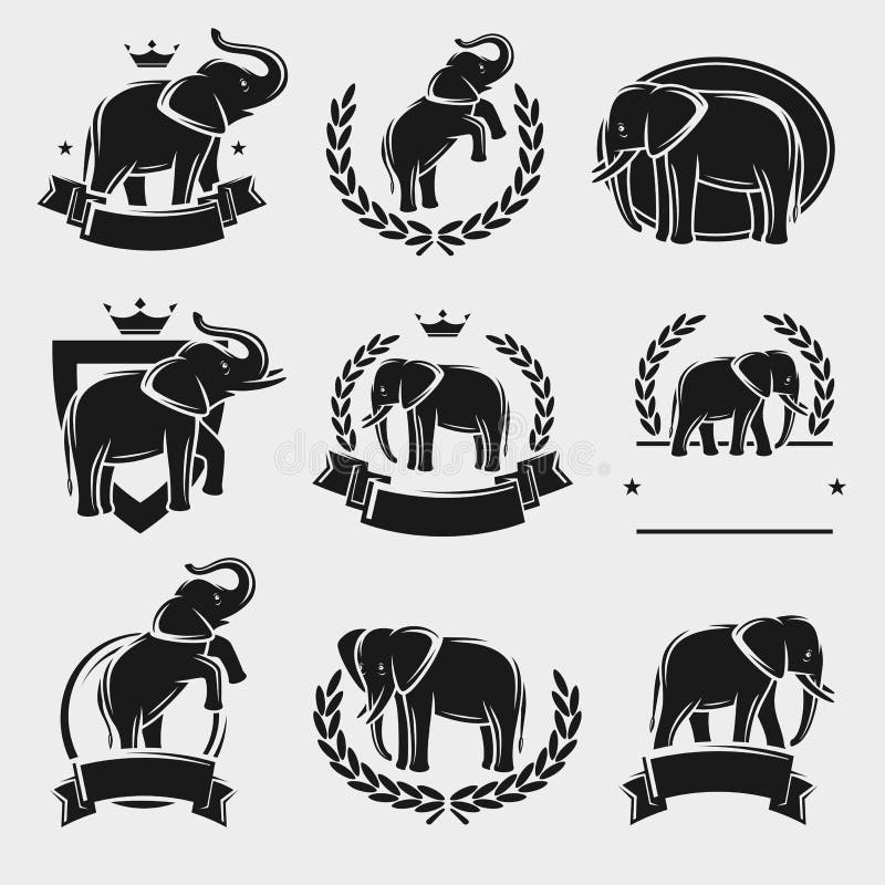Elephant label and icons set. Vector animal. Elephant label and icons set. Vector animal