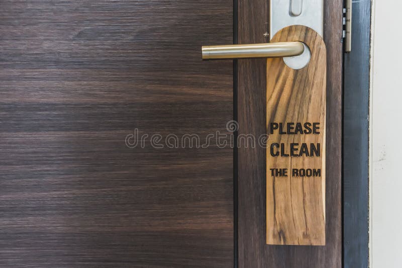 Please Clean Room Sign Hang on Door Knob. Stock Image Image of hang