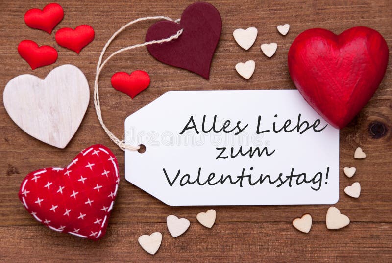 Label with Red Hearts, Valentinstag Means Valentine Day Stock Image ...