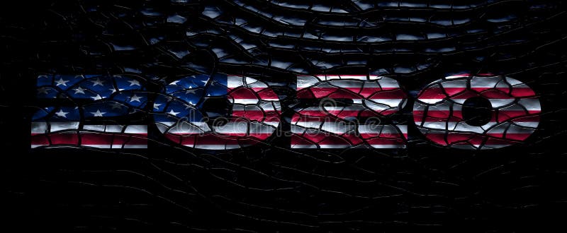 2020 label on a scaly bumpy surface. Game of light and darkness on an ancient background. United States Flag stock illustration