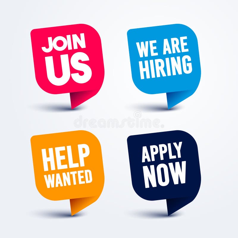 We Are Hiring And Help Wanted Label Set stock illustration