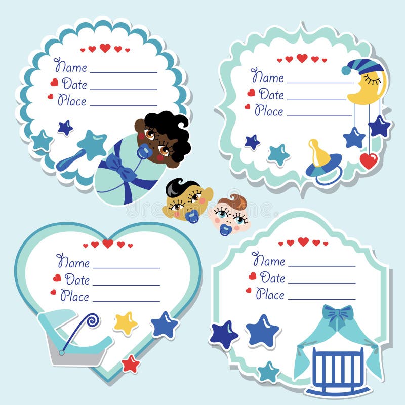 Newborn Baby Boy Stickers Set Stock Illustration - Download Image