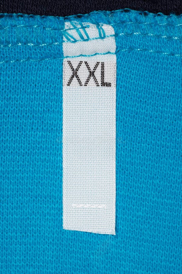 Label size XXL on blue cloth.