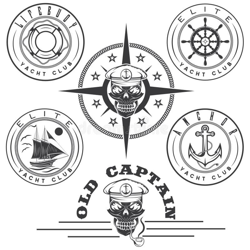 labels with boat ,captain skull ,wheel,anchor and royalty free illustration labels with boat ,captain skull ,wheel,anchor and royalty free illustration