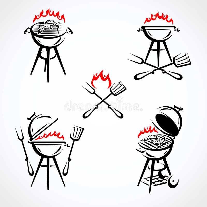 Labels de gril et ensemble d'éléments Gril d'ic?ne de collection Vecteur illustration libre de droits Labels de gril et ensemble d'éléments Gril d'ic?ne de collection Vecteur illustration libre de droits