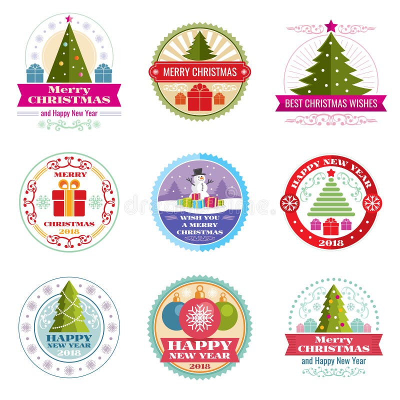 Labels de vecteur de Joyeux Noël Emblèmes et logos de vacances d'hiver rétros illustration libre de droits Labels de vecteur de Joyeux Noël Emblèmes et logos de vacances d'hiver rétros illustration libre de droits