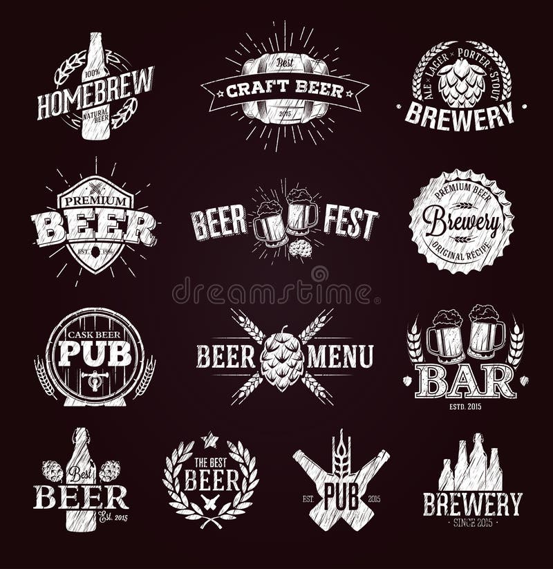 Typographic beer labels and logos drawn with chalk. Typographic beer labels and logos drawn with chalk