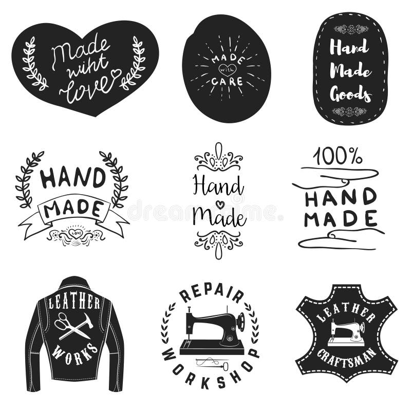 Labels faits main de produits Emblèmes en cuir d'atelier Conception Eleme illustration libre de droits Labels faits main de produits Emblèmes en cuir d'atelier Conception Eleme illustration libre de droits