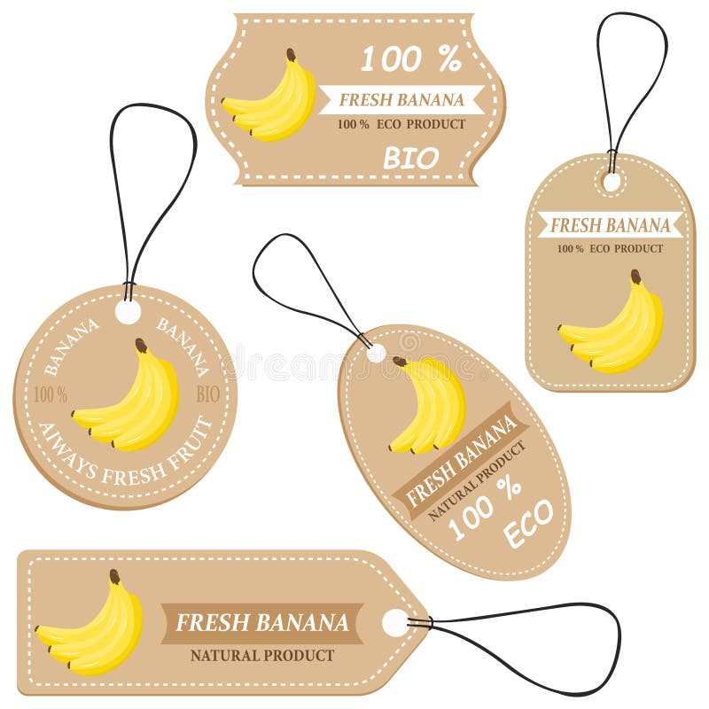 Labels with various fruits,for bananas