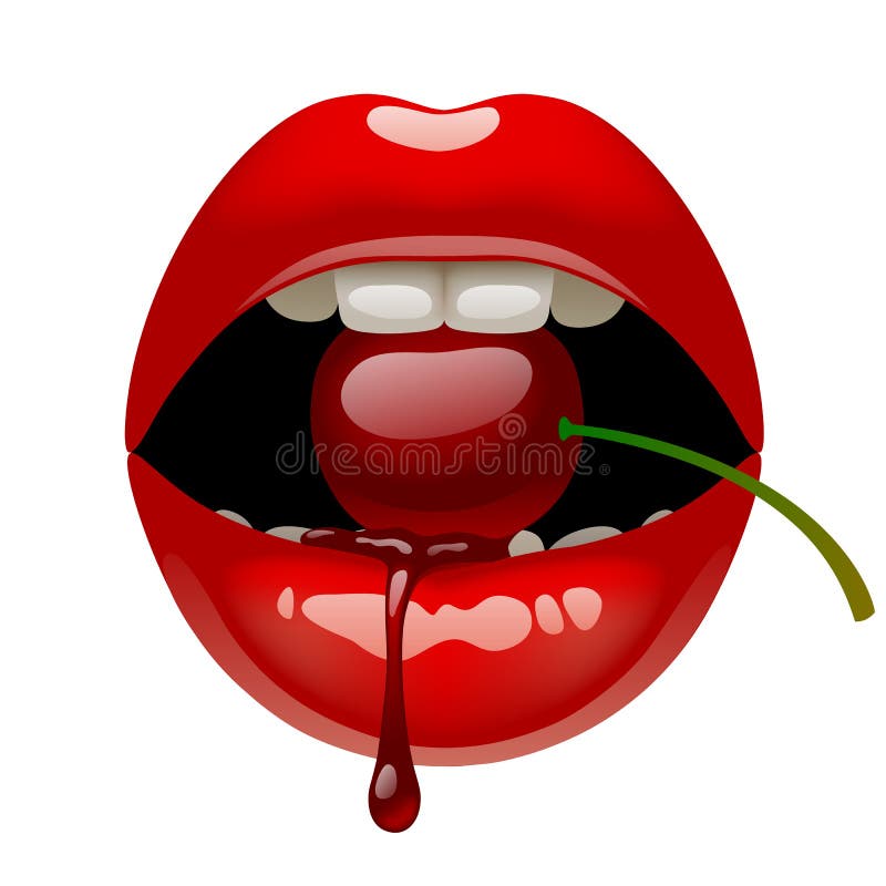 Labios rojos con una cereza
