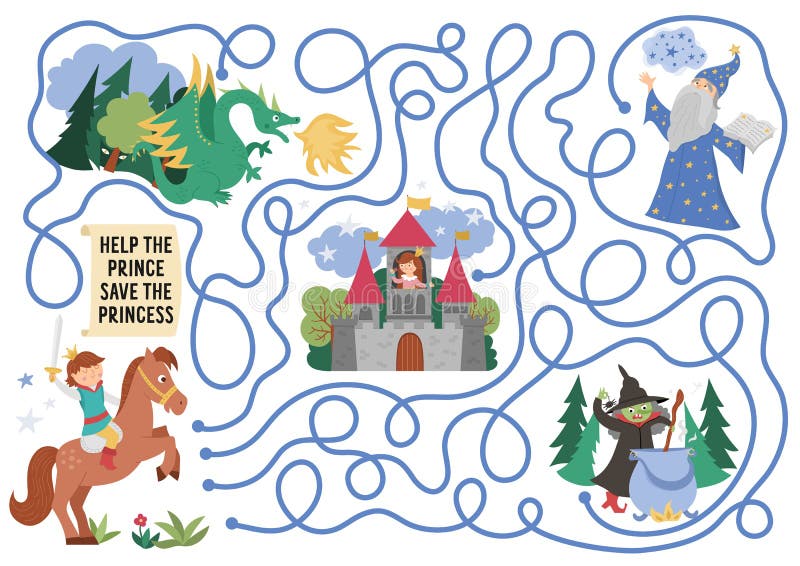 Labirinto de conto de fadas para crianças com mapa da paisagem da