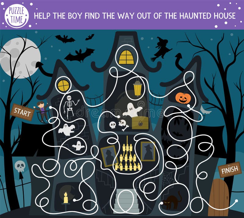 Labirinto De Halloween Para Crianças. Atividade Educacional Imprimível Para  a Pré-escola No Outono. Dia Engraçado Do Jogo Morto Ou Ilustração do Vetor  - Ilustração de elementar, osso: 195011520