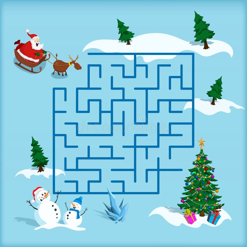 Jogo de natal ou quebra-cabeça com mapa de labirinto de labirinto
