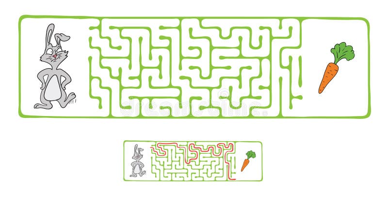 Labirinto di vettore, labirinto con coniglio e carota illustrazione di stock Labirinto di vettore, labirinto con coniglio e carota illustrazione di stock