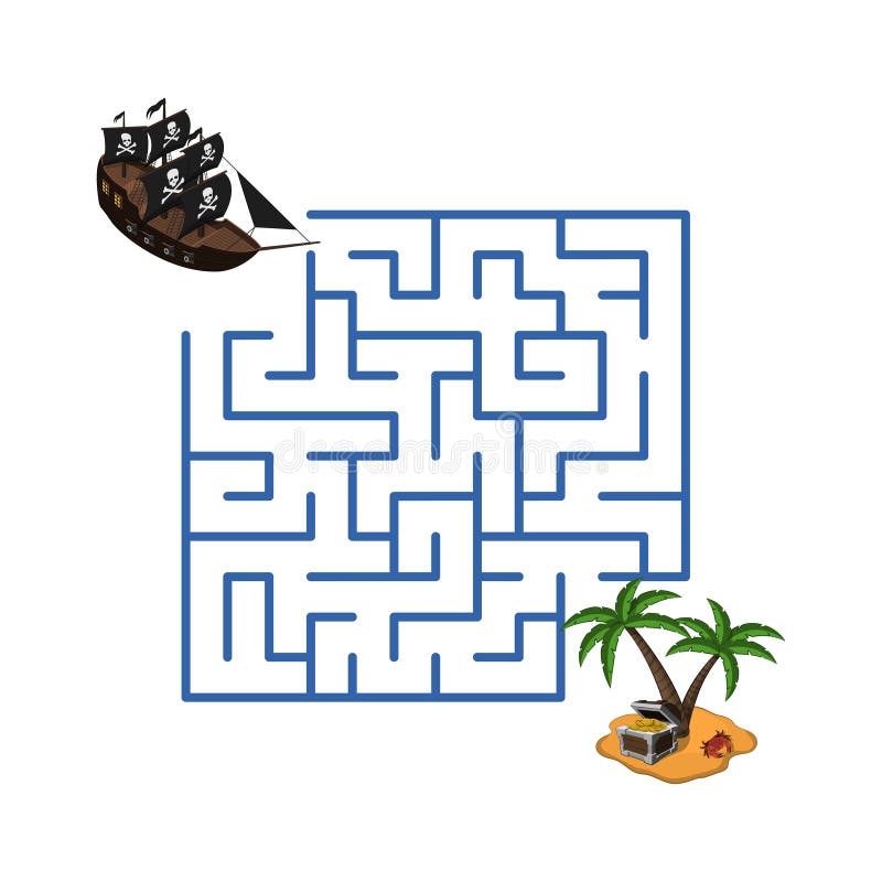 ajude o navio pirata a encontrar o caminho para a ilha. jogo de labirinto  de pirata bonito dos desenhos animados. labirinto. jogo divertido para a  educação infantil. ilustração vetorial 3987598 Vetor no