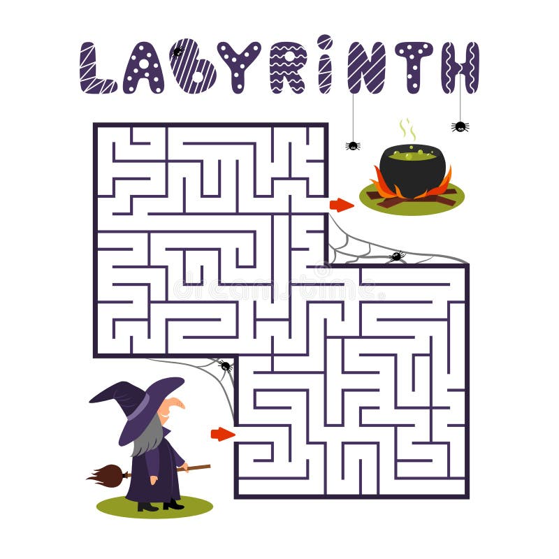 Labirinto quadrato con la strega ed il calderone su fondo bianco Labirinto dei bambini Gioco per i bambini Puzzle dei bambini per illustrazione di stock Labirinto quadrato con la strega ed il calderone su fondo bianco Labirinto dei bambini Gioco per i bambini Puzzle dei bambini per illustrazione di stock