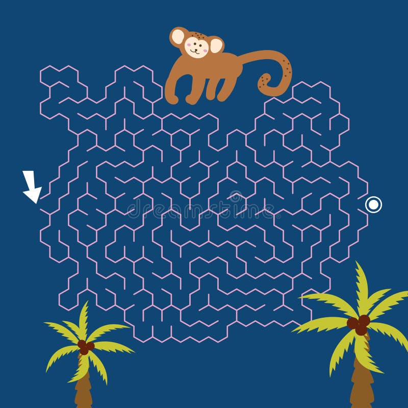 Labirynt gry labyrinth monkey vector ilustracja. kolorowe puzzle dla dzieci ilustracji