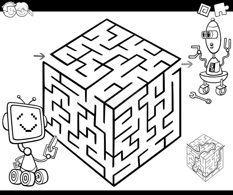 Labirynt z robotami dla barwić ilustracji Labirynt z robotami dla barwić ilustracji