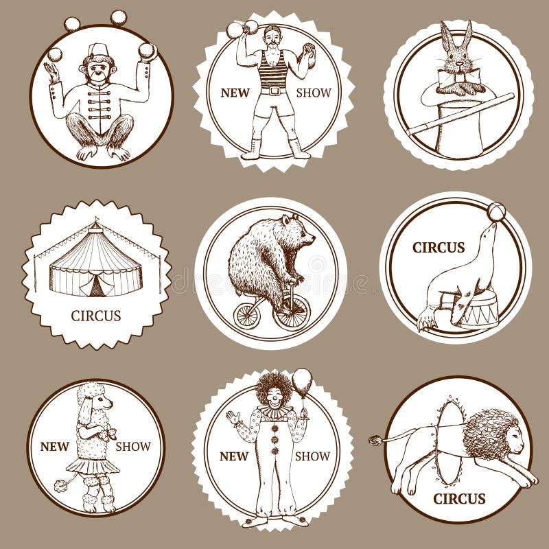 Lables y logotipos del circo del bosquejo libre illustration Lables y logotipos del circo del bosquejo libre illustration
