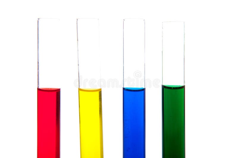 Labolatory glassware with colorful fluids isolated