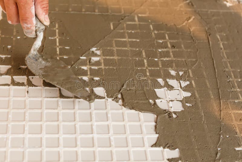 Labor Cutting Tile Floor New House Building Stock Photos Free