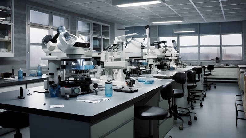 Laboratorium w kompleksowym biurze nauki o sprzęcie ilustracji