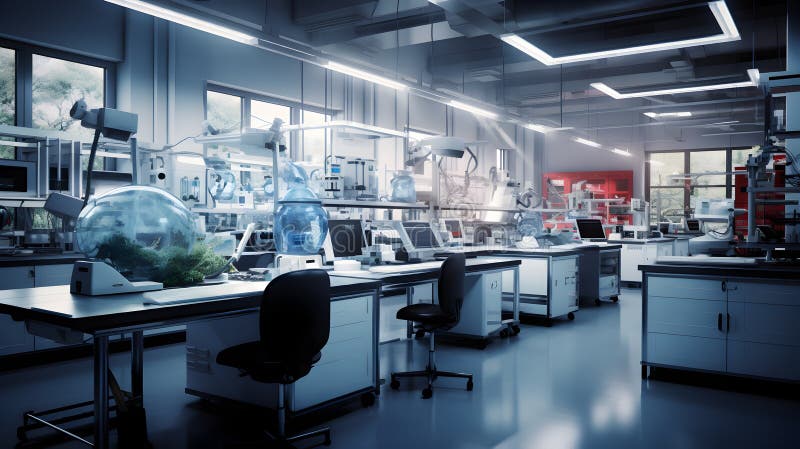 Laboratorium w kompleksowym biurze nauki o sprzęcie royalty ilustracja