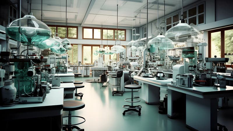 Laboratorium w kompleksowym biurze nauki o sprzęcie royalty ilustracja