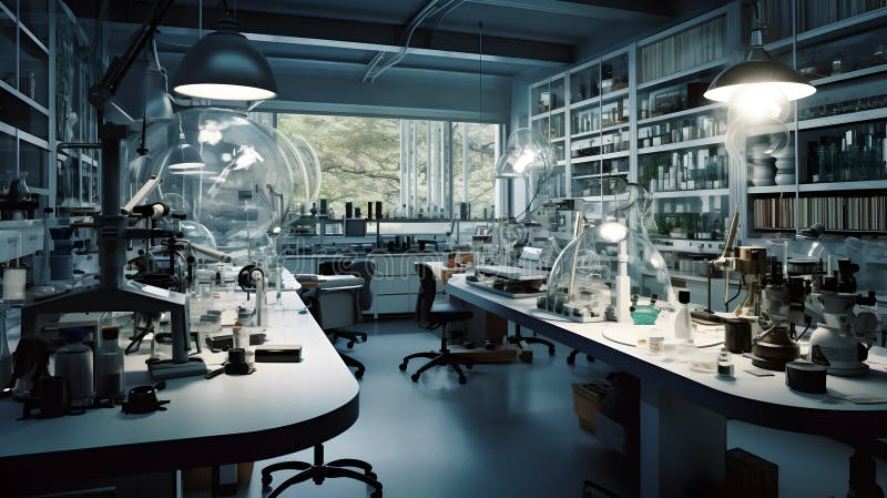 Laboratorium w kompleksowym biurze nauki o sprzęcie ilustracji