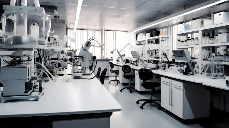 Laboratorium w kompleksowym biurze nauki o sprzęcie ilustracji