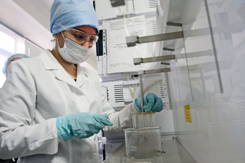 Almaty / Kazakhstan - 03.29.2019 : Laboratory for drug certification. Employees conduct testing