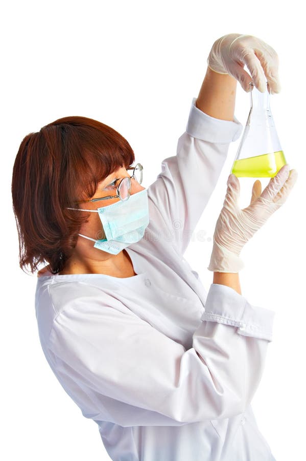 Laboratory assistant with flask stock image Laboratory assistant with flask stock image