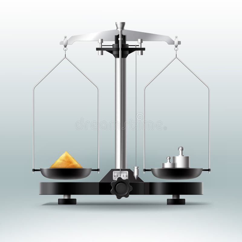 Laboratory balance with weights dumbbells and stuff vector illustration
