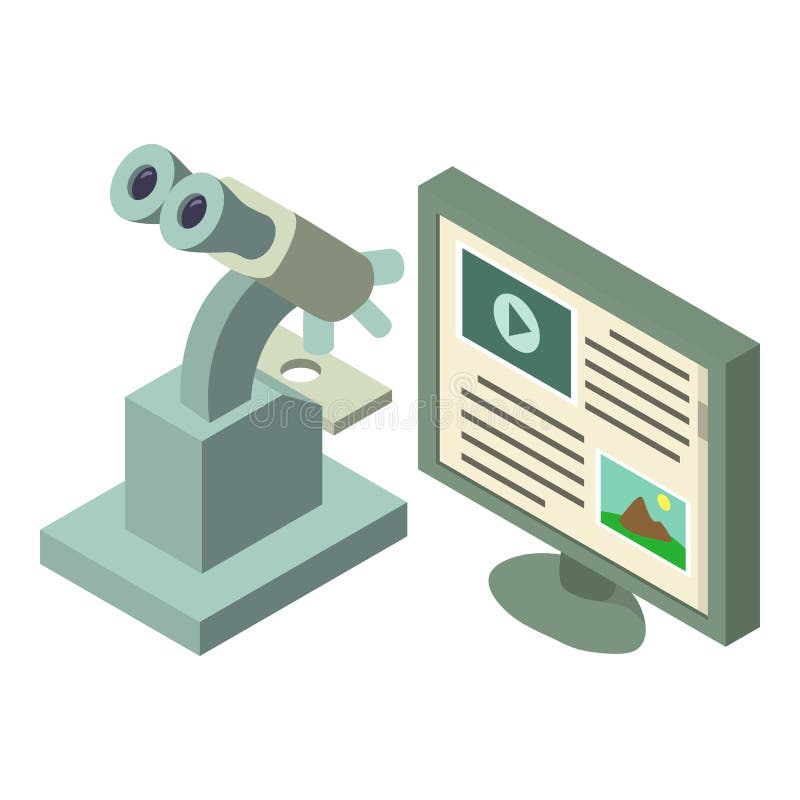 Laboratory Equipment Icon Isometric Vector. Microscope Near Computer