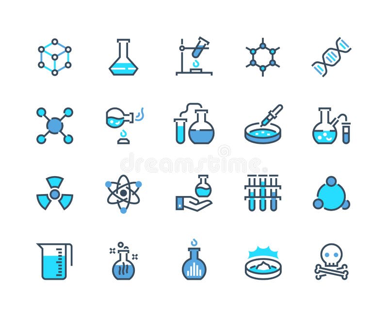 Laboratory equipment line icon. Chemical reaction and medical tube flask and beaker. Vector school biology pictogram set