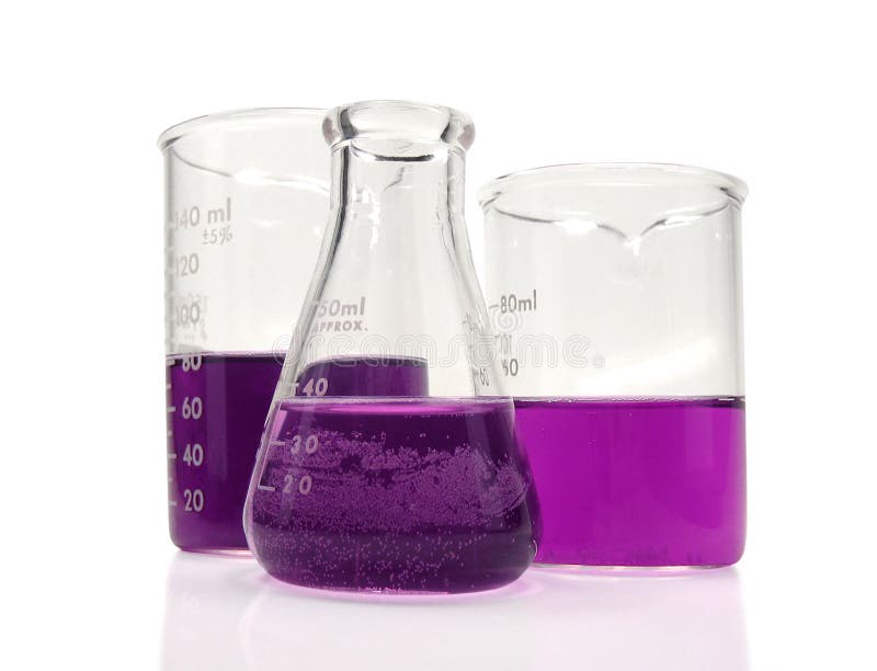 Laboratory Glass Tubes with Colored Liquids on a Wooden Stand Stock