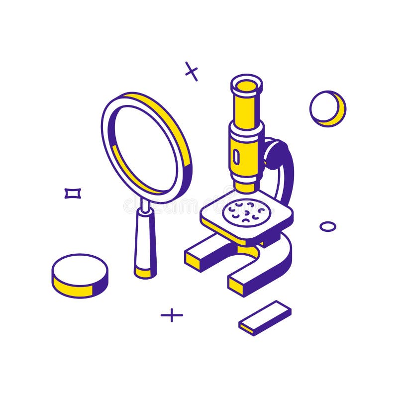 Laboratory innovation scientific educational discovery microscope magnifying glass isometric vector royalty free illustration